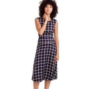 J. Crew Navy and Cream Checkered Midi Dress